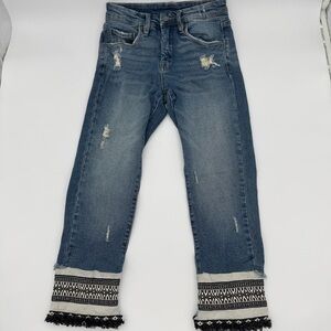 BLANKNYC Boho Tapered Jeans w/ Embroidered Fringe Cuffs – Size 24